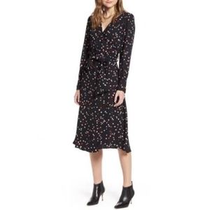 Halogen Black Dot Midi Wrap Dress